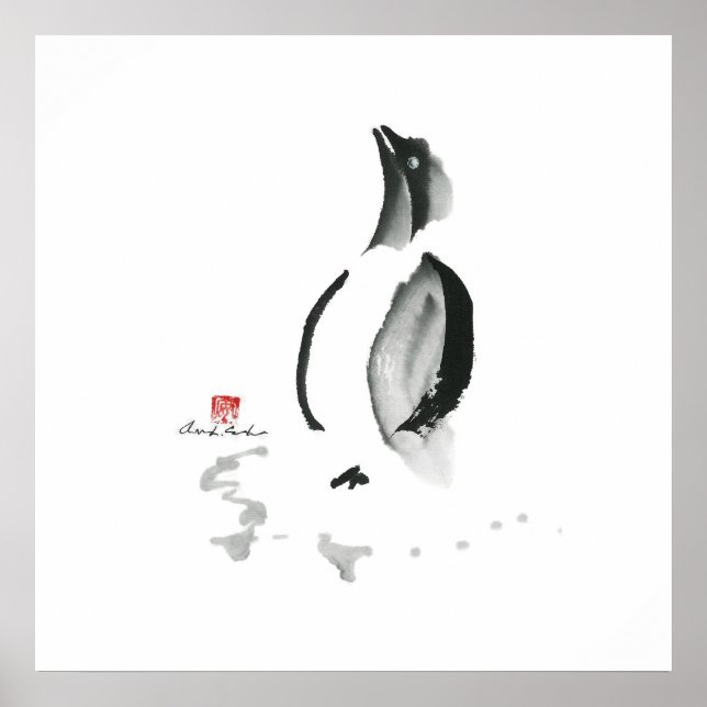 Weihnachtspenguin, Sumi-e Poster (Vorne)