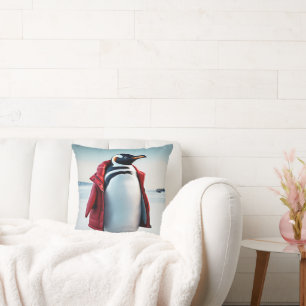 Weihnachtspenguin Tragen eines Roten Coats Kissen