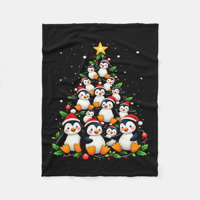 Weihnachtspenguin Tree Niedlich Holiday Animal Fleecedecke (Vorderseite)