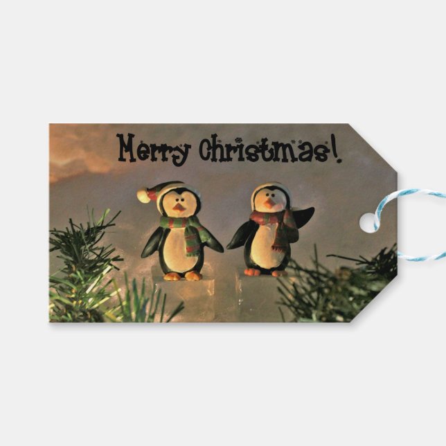 Weihnachtspenguinen Geschenkanhänger (Vorderseite (Horizontal))