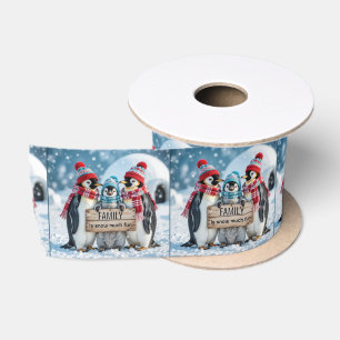 Weihnachtspenguinen mit Holzschild Satinband