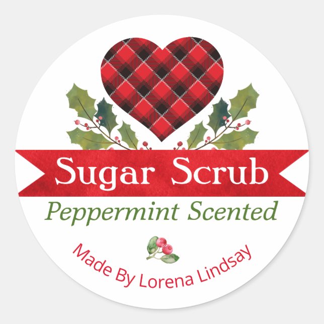 Weihnachtspeppermint Kariert Sugar Scrub Labels Runder Aufkleber (Vorderseite)