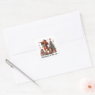 Weihnachtspferd Country Liebhaber Quadratischer Aufkleber