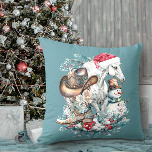 Weihnachtspferd in Weihnachtsmannmütze Cowgirl Cow Kissen