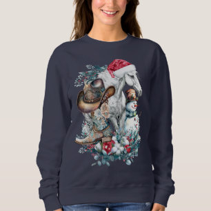 Weihnachtspferd in Weihnachtsmannmütze Cowgirl Cow Sweatshirt