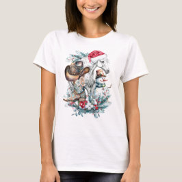 Weihnachtspferd in Weihnachtsmannmütze Cowgirl Cow T-Shirt