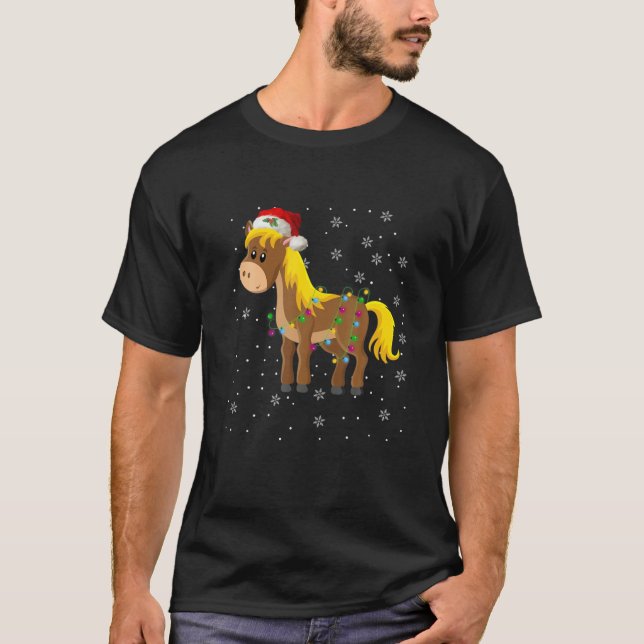 Weihnachtspferd Light Weihnachtsmannmütze Pajamas  T-Shirt (Vorderseite)