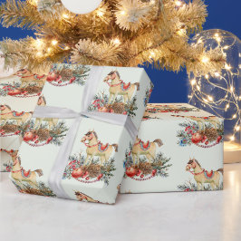 Weihnachtspferd, Rote Berries , Dekorationen Geschenkpapier