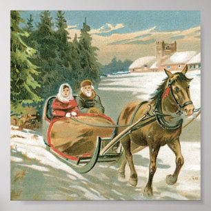 Weihnachtspferd und -Pferdeschlitten Poster