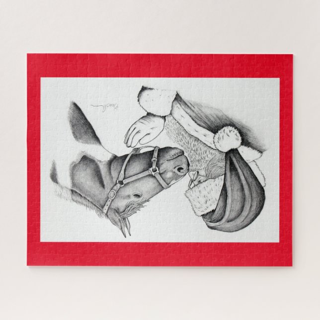 Weihnachtspferd und Weihnachtsmann Puzzle (Horizontal)