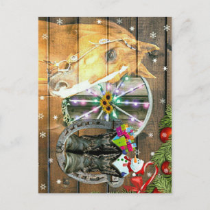 Weihnachtspferd Wagon Wheel Cowboy Boots Garland Postkarte