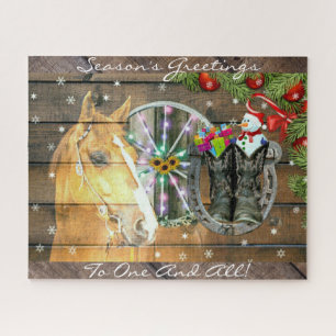 Weihnachtspferd Wagon Wheel Cowboy Boots Garland Puzzle
