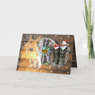 Weihnachtspferd Wagon Wheel Cowboy Stiefel Horsesh Dankeskarte