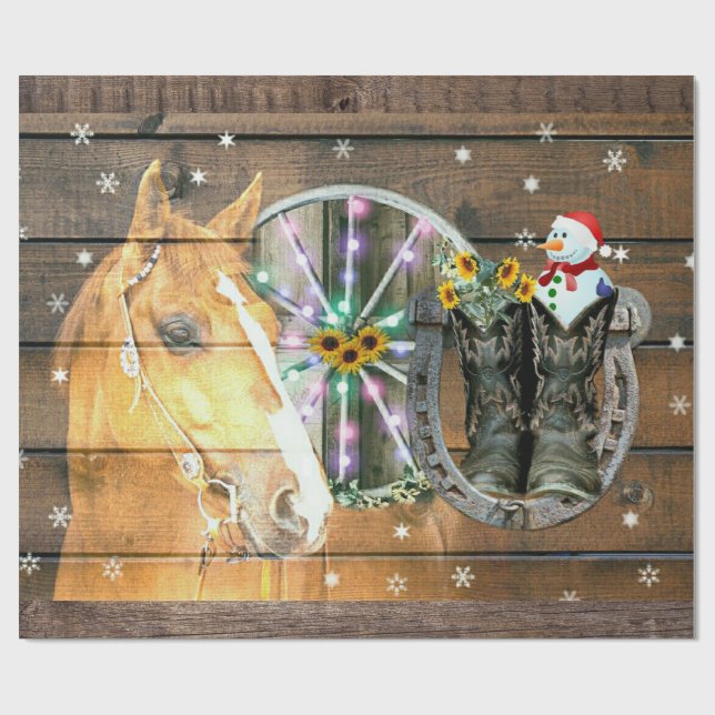 Weihnachtspferd Wagon Wheel Cowboy Stiefel Horsesh Geschenkpapier (Flach)