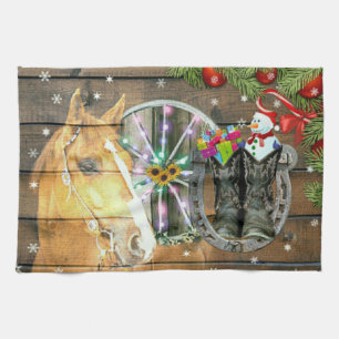 Weihnachtspferd Wagon Wheel Cowboy Stiefel Horsesh Geschirrtuch