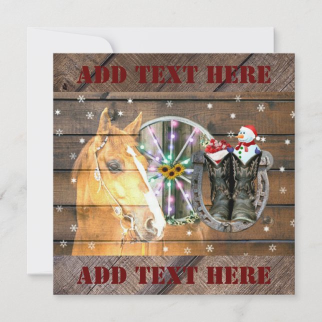 Weihnachtspferd Wagon Wheel Cowboy Stiefel Horsesh Mitteilungskarte (Vorderseite)
