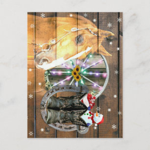 Weihnachtspferd Wagon Wheel Cowboy Stiefel Horsesh Postkarte