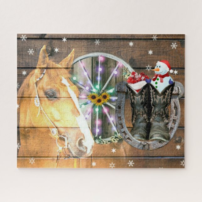 Weihnachtspferd Wagon Wheel Cowboy Stiefel Horsesh Puzzle (Horizontal)