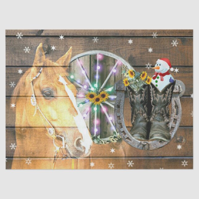 Weihnachtspferd Wagon Wheel Cowboy Stiefel Horsesh Seidenpapier (Vorderseite)