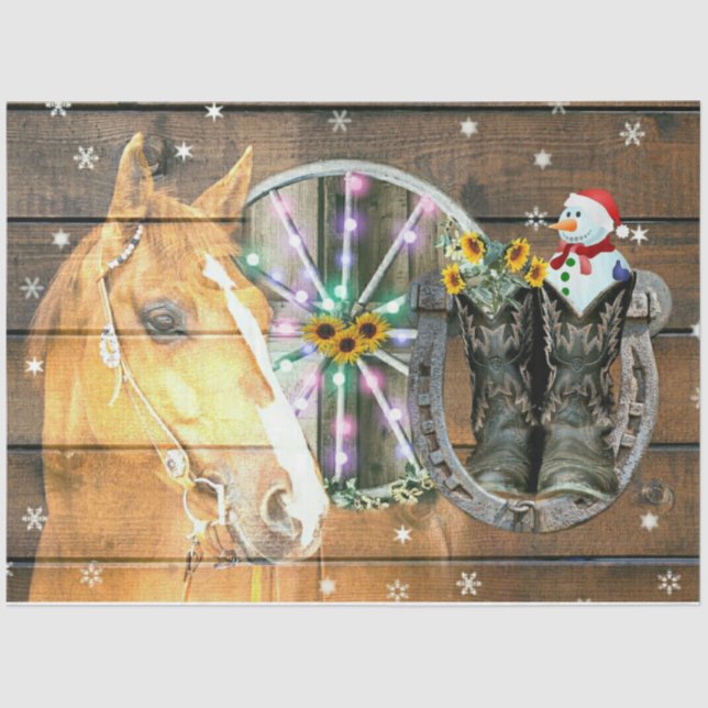 Weihnachtspferd Wagon Wheel Cowboy Stiefel Horsesh Seidenpapier (Vorderseite)