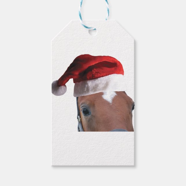Weihnachtspferd Weihnachtsmannmütze Geschenkanhänger (Vorderseite)