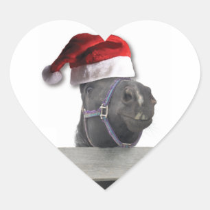 Weihnachtspferd Weihnachtsmannmütze Herz-Aufkleber