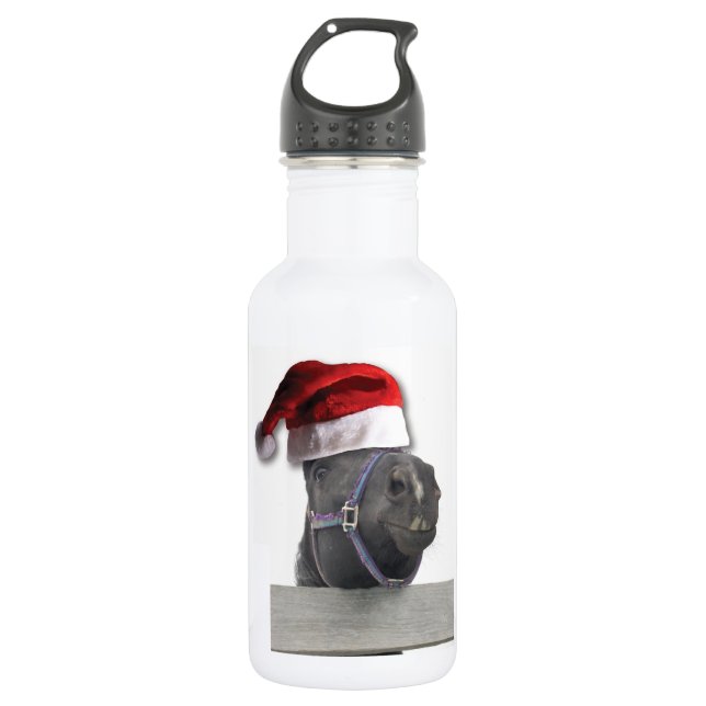 Weihnachtspferd Weihnachtsmannmütze Trinkflasche (Vorderseite)