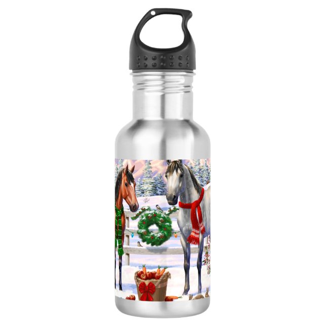 Weihnachtspferde im Schnee Edelstahlflasche (Vorderseite)