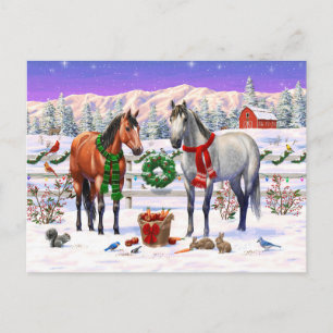 Weihnachtspferde im Schnee Feiertagspostkarte