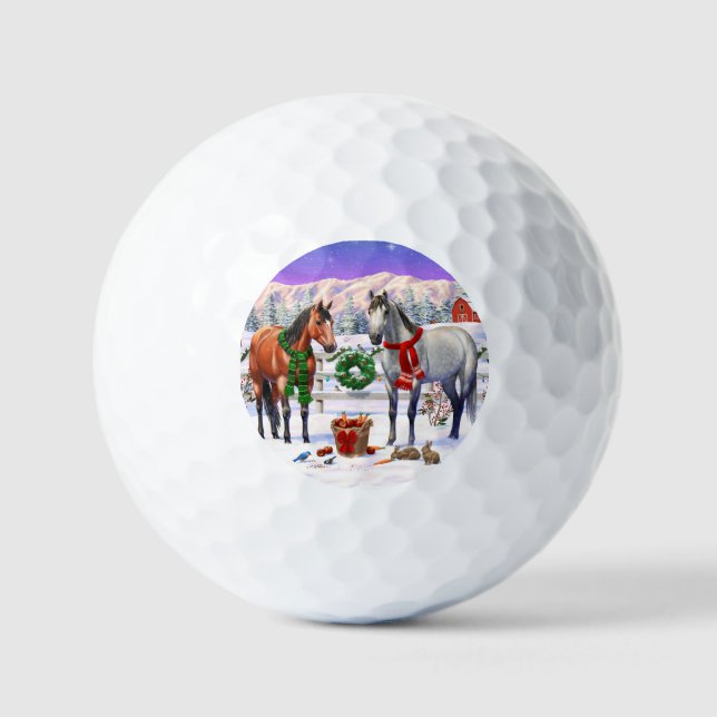 Weihnachtspferde im Schnee Golfball (Vorderseite)
