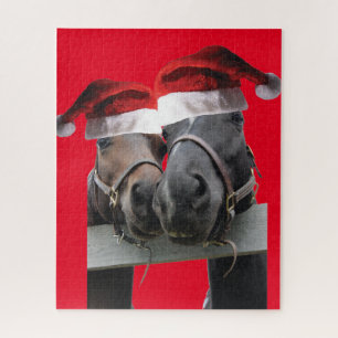 Weihnachtspferde in Santa Claus Hats Puzzle
