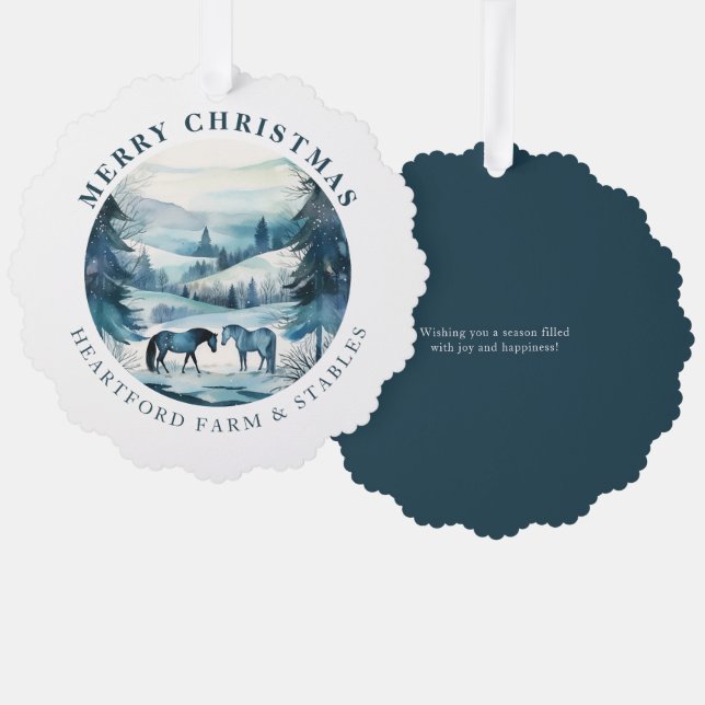 Weihnachtspferde Reitpferde Festlicher Winterwald Ornament Karte (Vorderseite/Rückseite)