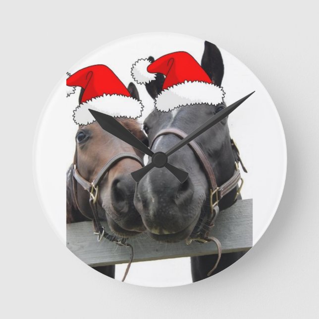 Weihnachtspferde Runde Wanduhr (Vorderseite)