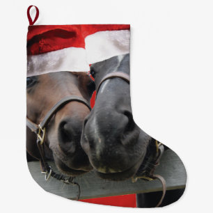Weihnachtspferde und Weihnachtsmannmützen Großer Weihnachtsstrumpf