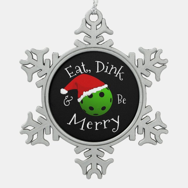 Weihnachtspickleball-Sprichwort Schneeflocken Zinn-Ornament (Vorderseite)