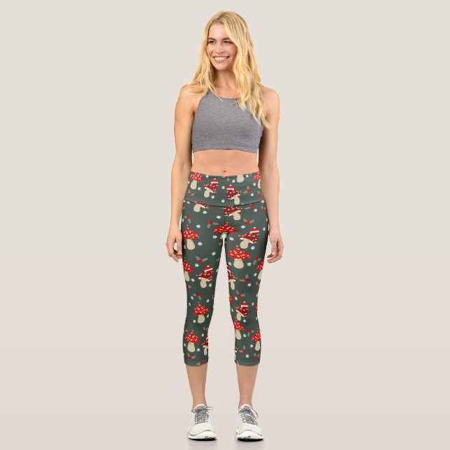 Weihnachtspilze Capri Leggings (Vorderseite)