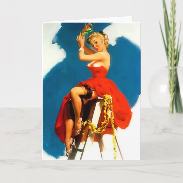 WeihnachtsPin-up-Girl-Flugzehe Feiertagskarte (Vorderseite)