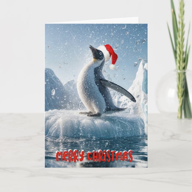 Weihnachtspinguin auf einem Eisberg Feiertagskarte (Vorderseite)