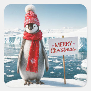 Weihnachtspinguin auf einem Eisberg Quadratischer Aufkleber