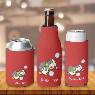 Weihnachtspinguin bekommt eine Schneeball Flaschenkühler