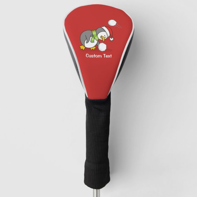 Weihnachtspinguin bekommt eine Schneeball Golf Headcover (Vorderseite)