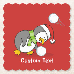 Weihnachtspinguin bekommt eine Schneeball Untersetzer
