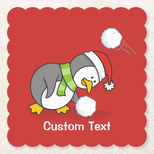 Weihnachtspinguin bekommt eine Schneeball Untersetzer (Vorderseite)