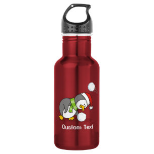 Weihnachtspinguin bekommt einen Schneeball Edelstahlflasche