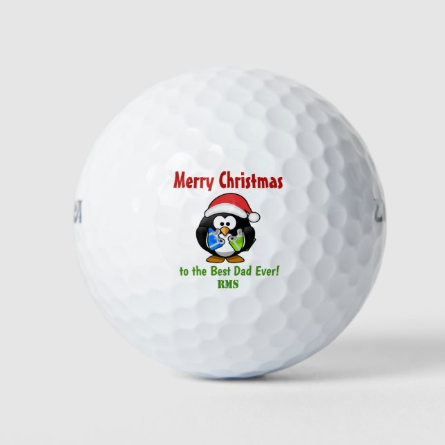 Weihnachtspinguin Bester Vater je Custom Monogram Golfball (Vorderseite)