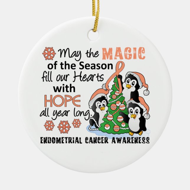 WeihnachtsPinguin-Endometrial Krebs Keramikornament (Vorne)