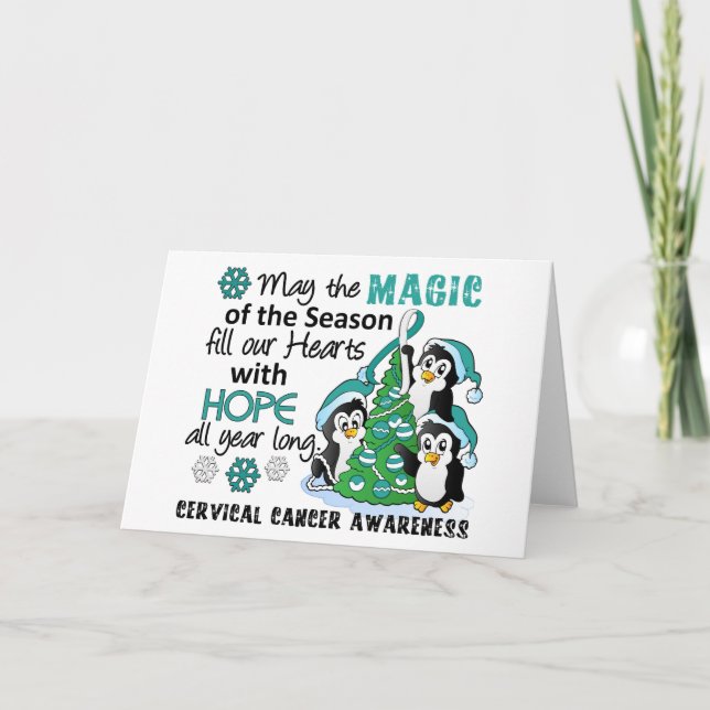 WeihnachtsPinguin-Gebärmutterkrebs Feiertagskarte (Vorderseite)