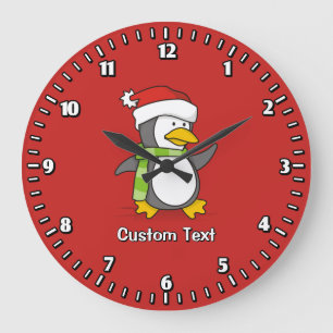 Weihnachtspinguin im Schnee Große Wanduhr