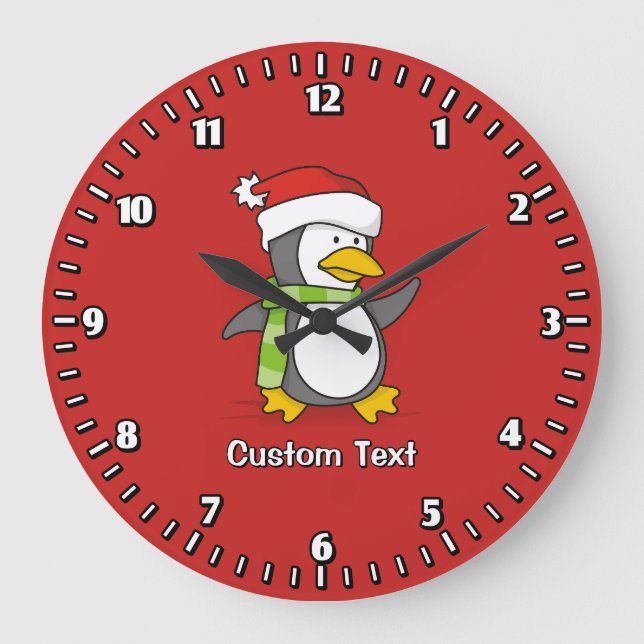 Weihnachtspinguin im Schnee Große Wanduhr (Vorderseite)