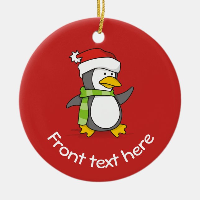 Weihnachtspinguin im Schnee Keramik Ornament (Vorne)
